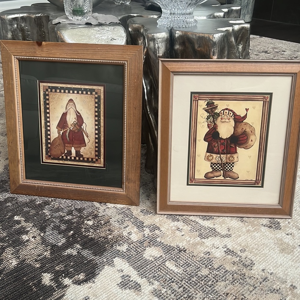 COPY - Maple solid wood framed Santa Claus pictures a pair of complimenting vin…
